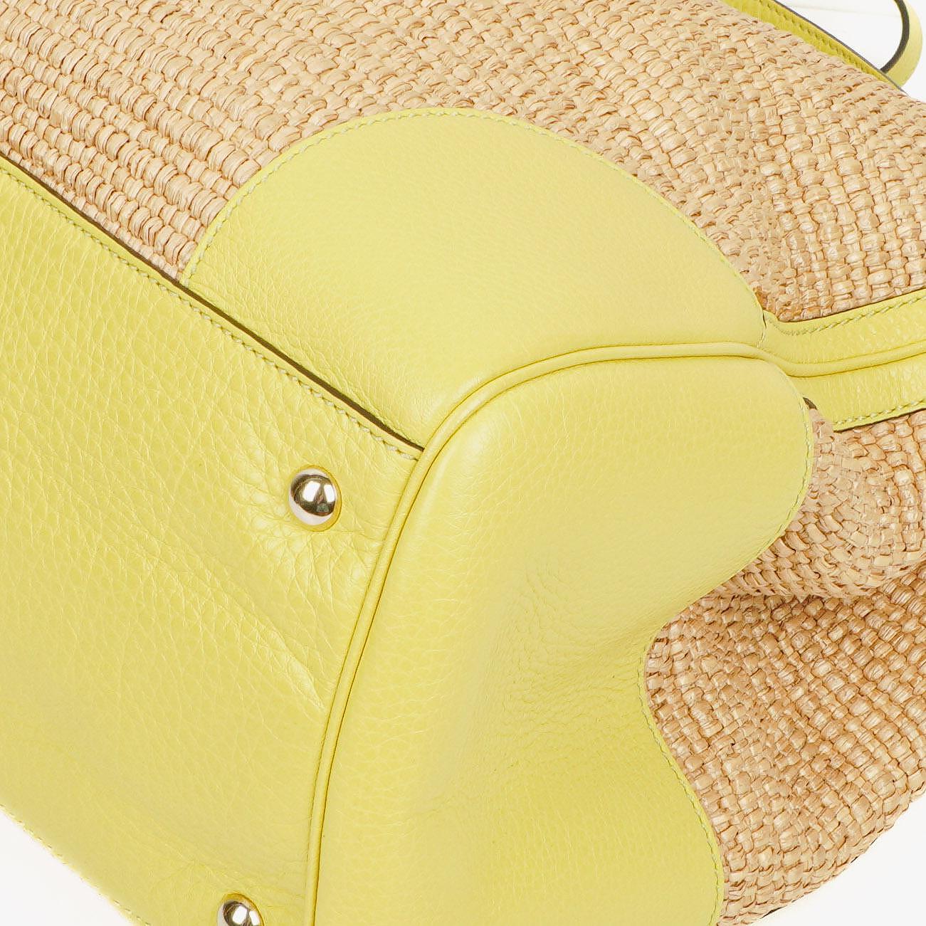 Gucci Bamboo Shopper Tragetasche aus naturfarbenem geflochtenem Stroh und Leder