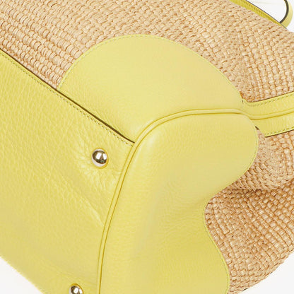 Gucci Bamboo Shopper Tragetasche aus naturfarbenem geflochtenem Stroh und Leder