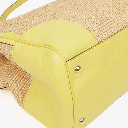 Gucci Bamboo Shopper Tragetasche aus naturfarbenem geflochtenem Stroh und Leder