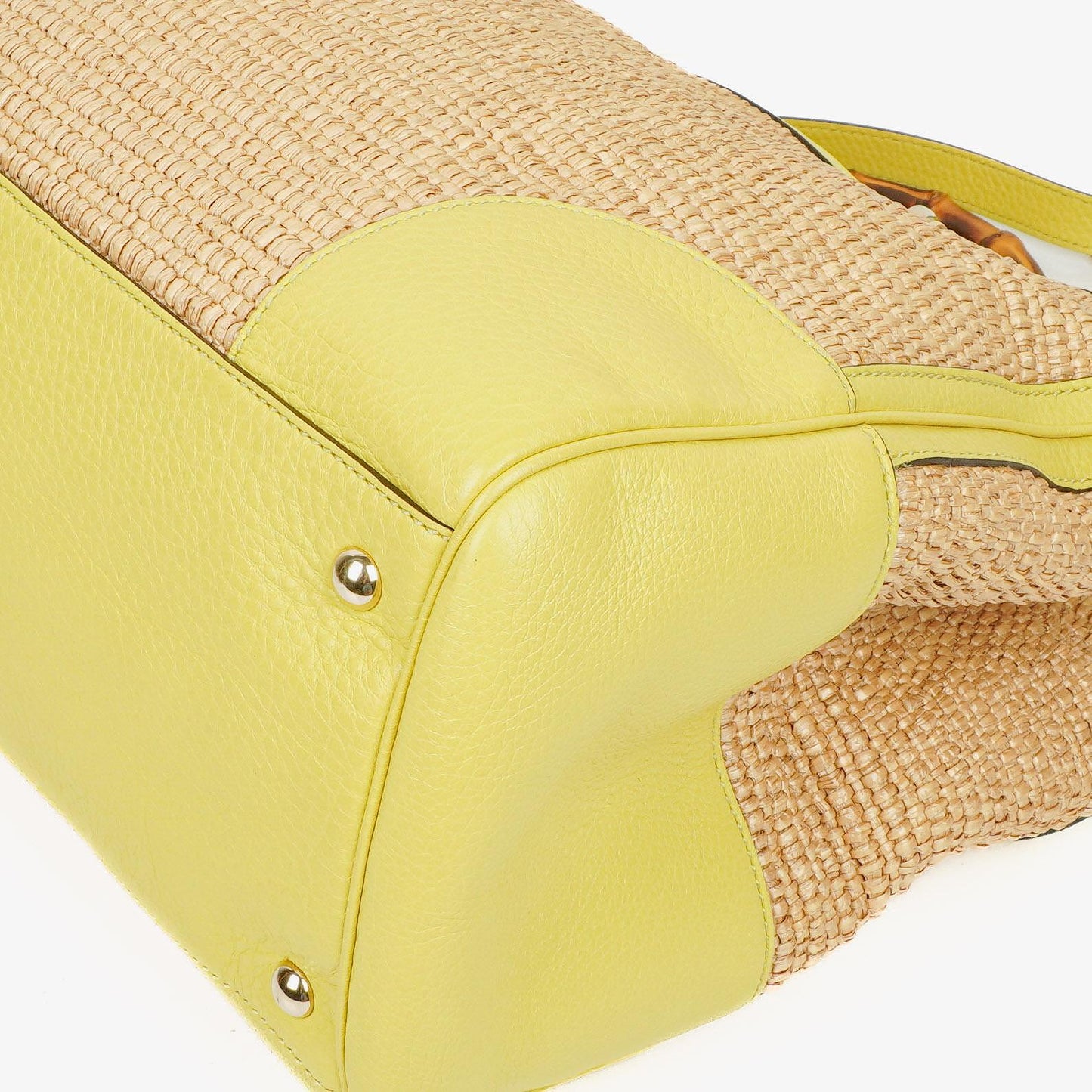 Gucci Bamboo Shopper Tragetasche aus naturfarbenem geflochtenem Stroh und Leder