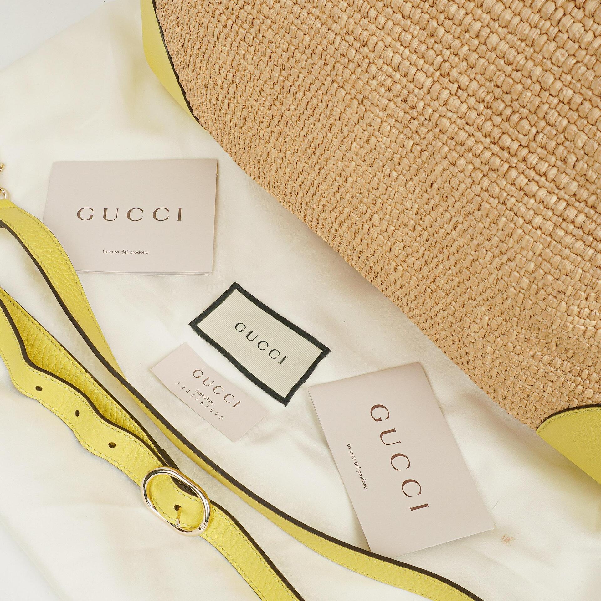 Gucci Bamboo Shopper Tragetasche aus naturfarbenem geflochtenem Stroh und Leder