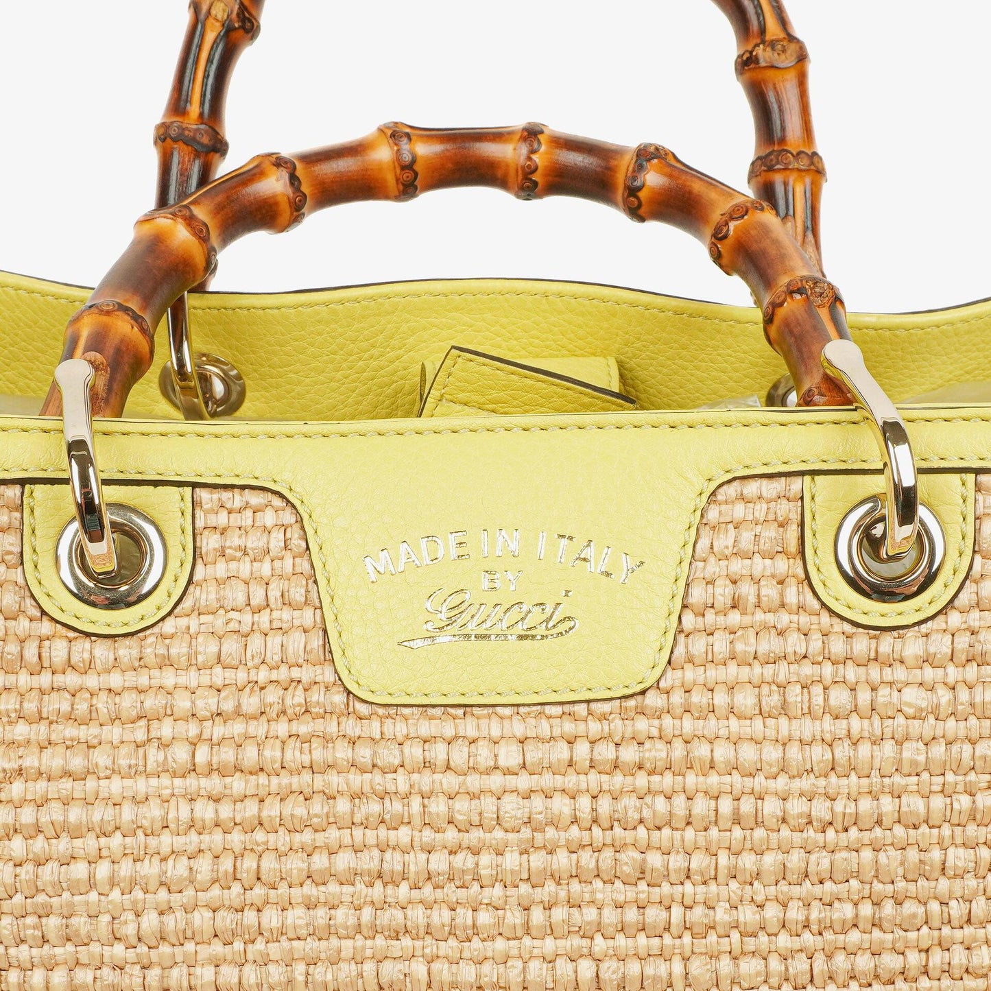 Gucci Bamboo Shopper Tragetasche aus naturfarbenem geflochtenem Stroh und Leder
