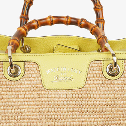 Gucci Bamboo Shopper Tragetasche aus naturfarbenem geflochtenem Stroh und Leder