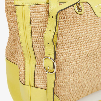 Gucci Bamboo Shopper Tragetasche aus naturfarbenem geflochtenem Stroh und Leder