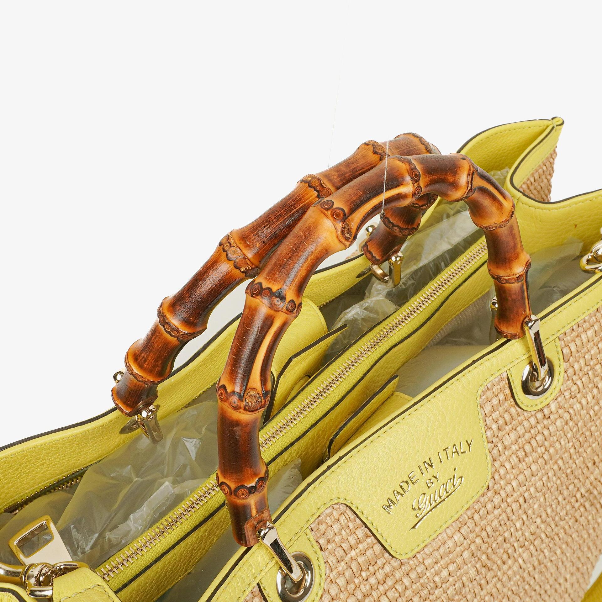 Gucci Bamboo Shopper Tragetasche aus naturfarbenem geflochtenem Stroh und Leder