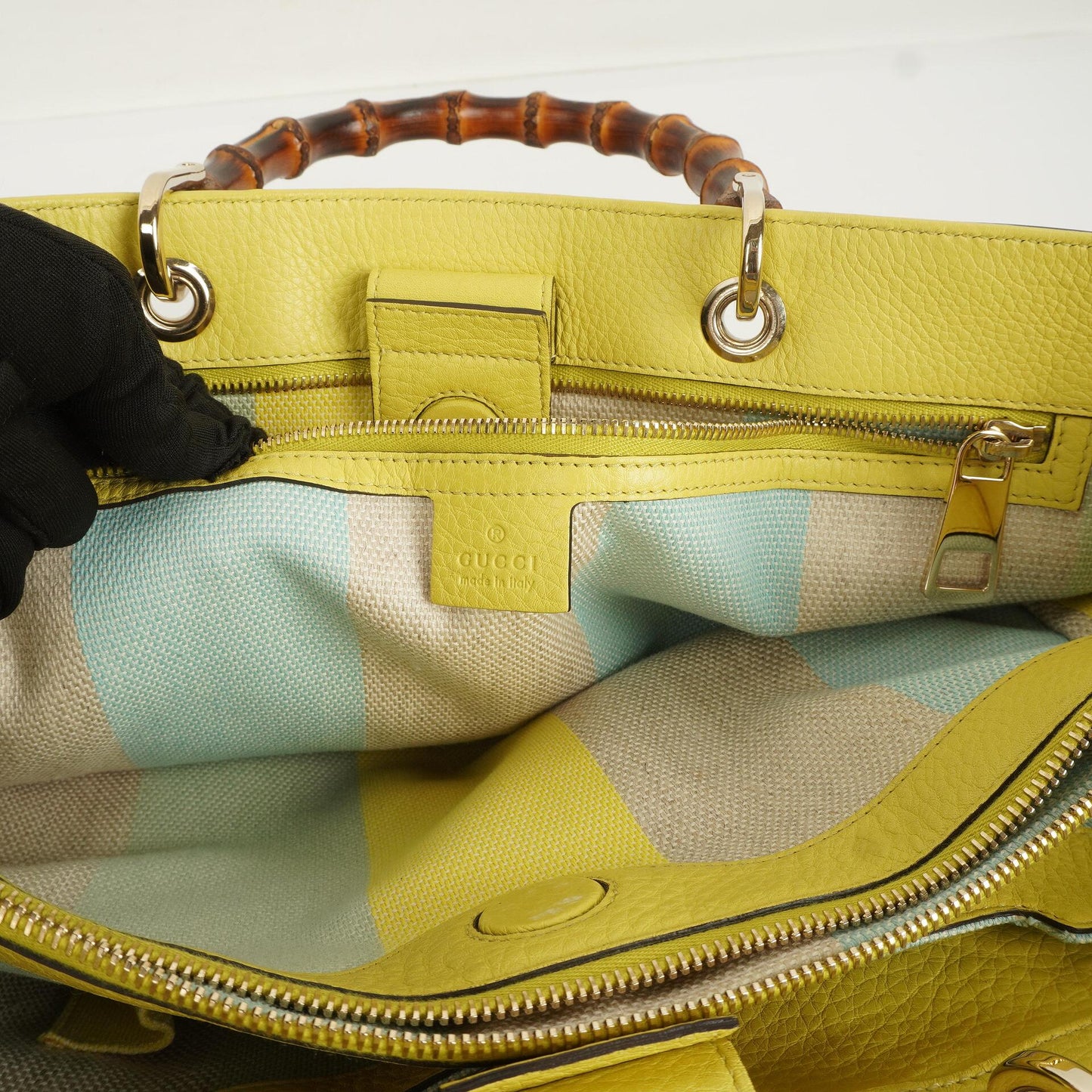 Gucci Bamboo Shopper Tragetasche aus naturfarbenem geflochtenem Stroh und Leder