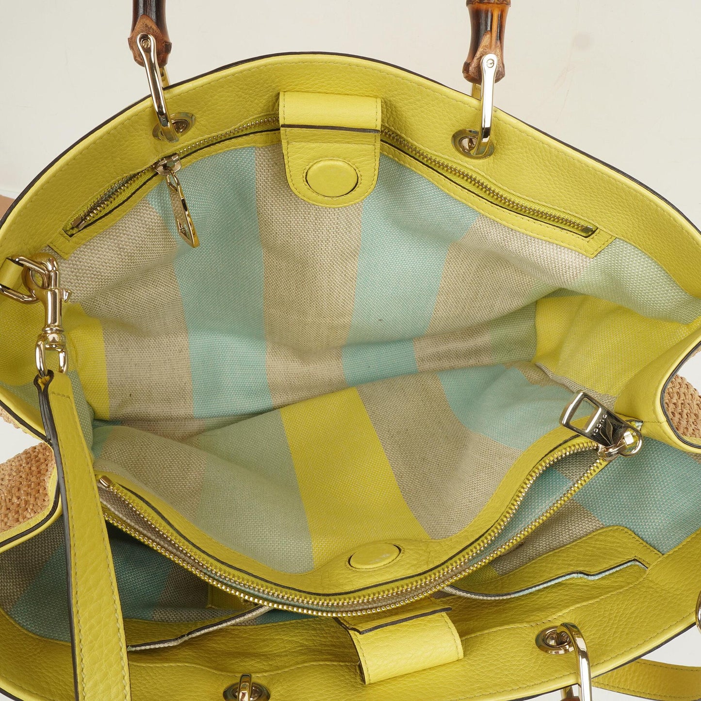 Gucci Bamboo Shopper Tragetasche aus naturfarbenem geflochtenem Stroh und Leder