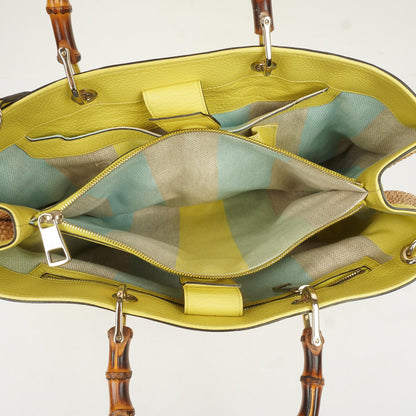 Gucci Bamboo Shopper Tragetasche aus naturfarbenem geflochtenem Stroh und Leder