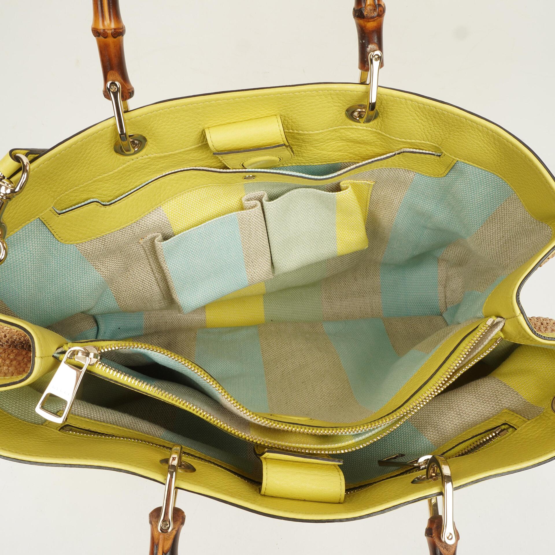 Gucci Bamboo Shopper Tragetasche aus naturfarbenem geflochtenem Stroh und Leder