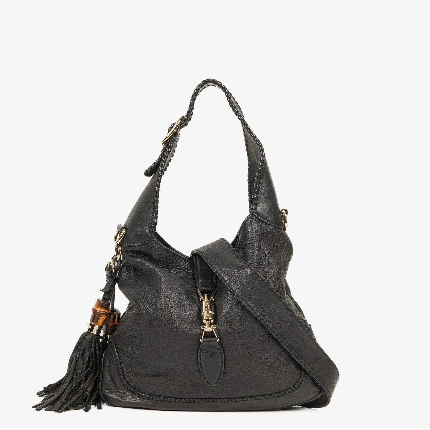 Gucci New Jackie Tasche aus schwarzem genarbtem Leder