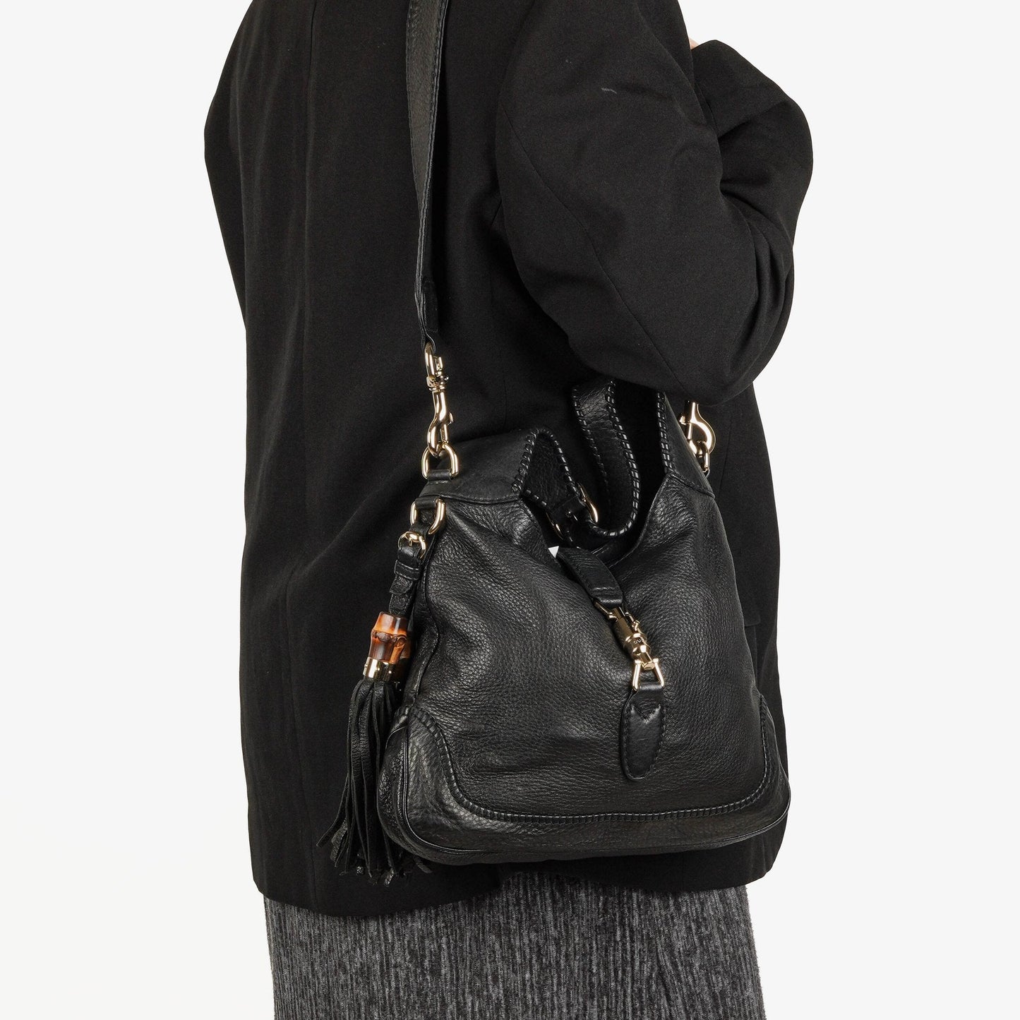 Gucci New Jackie Tasche aus schwarzem genarbtem Leder