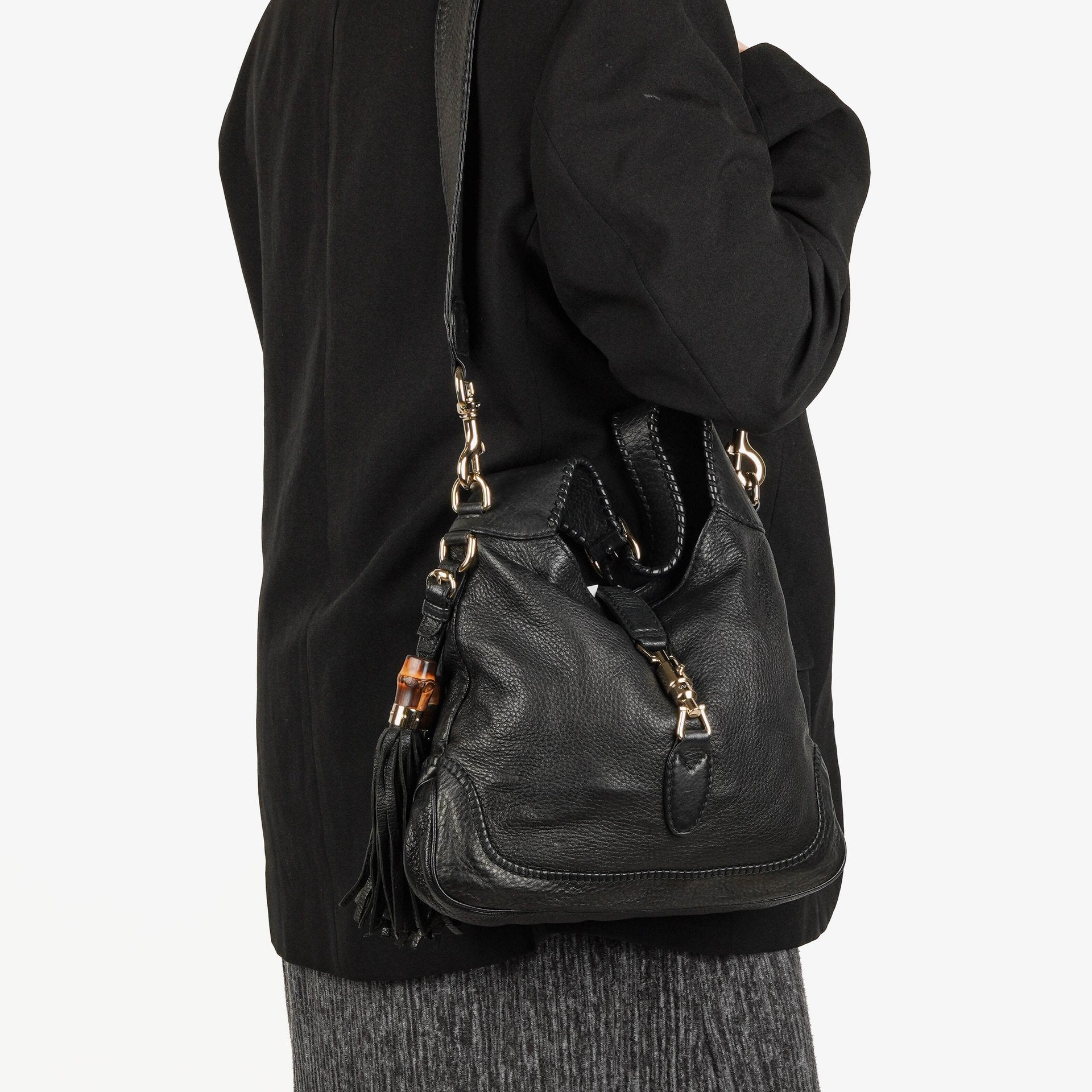 Gucci New Jackie Tasche aus schwarzem genarbtem Leder