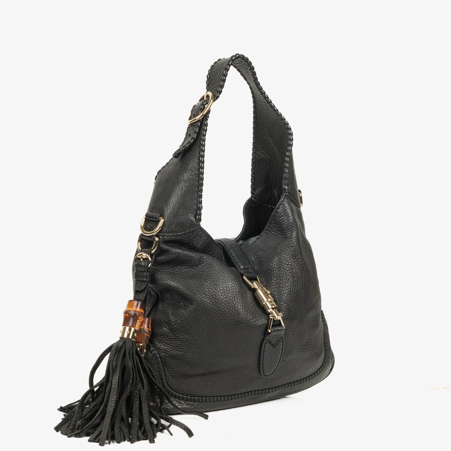 Gucci New Jackie Tasche aus schwarzem genarbtem Leder
