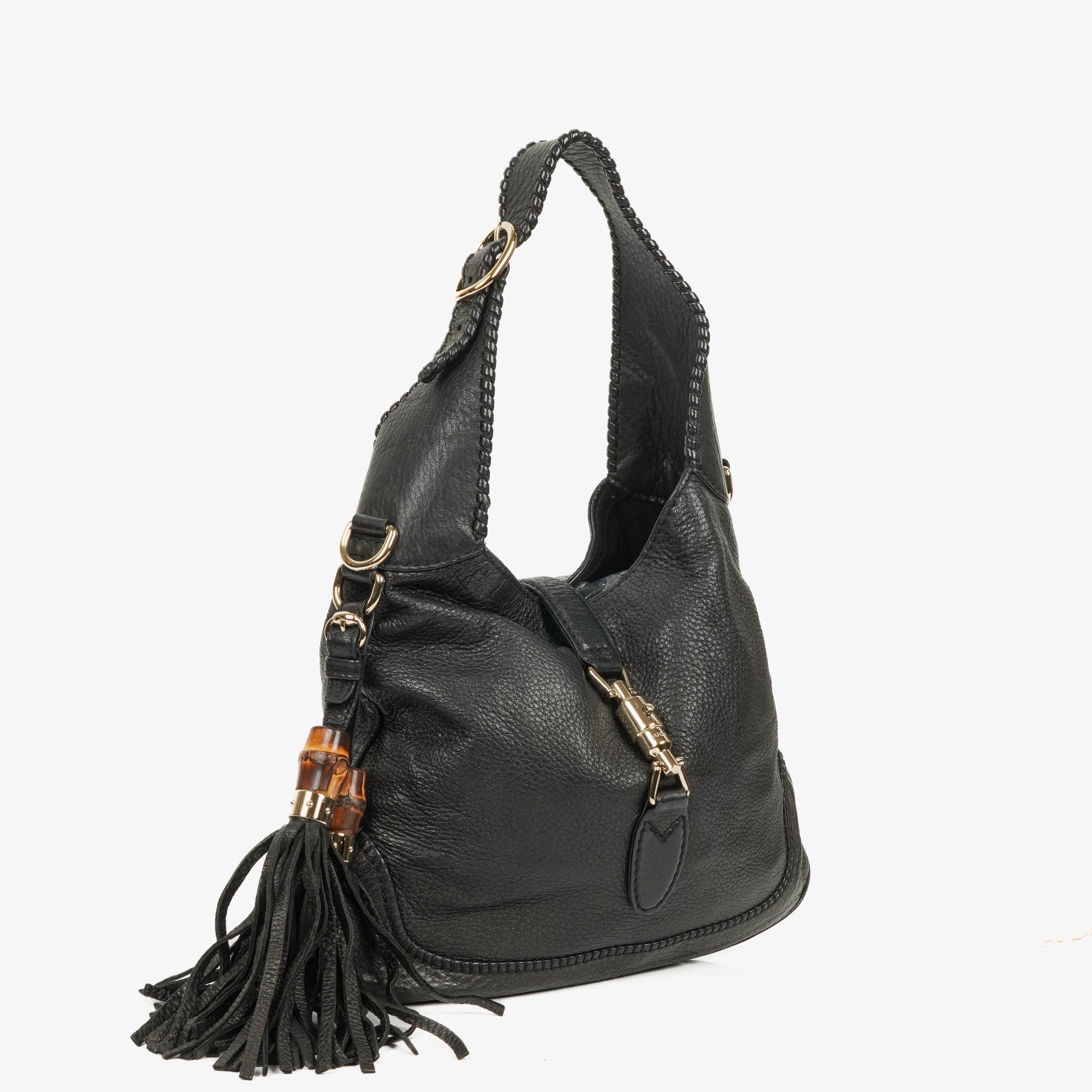 Gucci New Jackie Tasche aus schwarzem genarbtem Leder