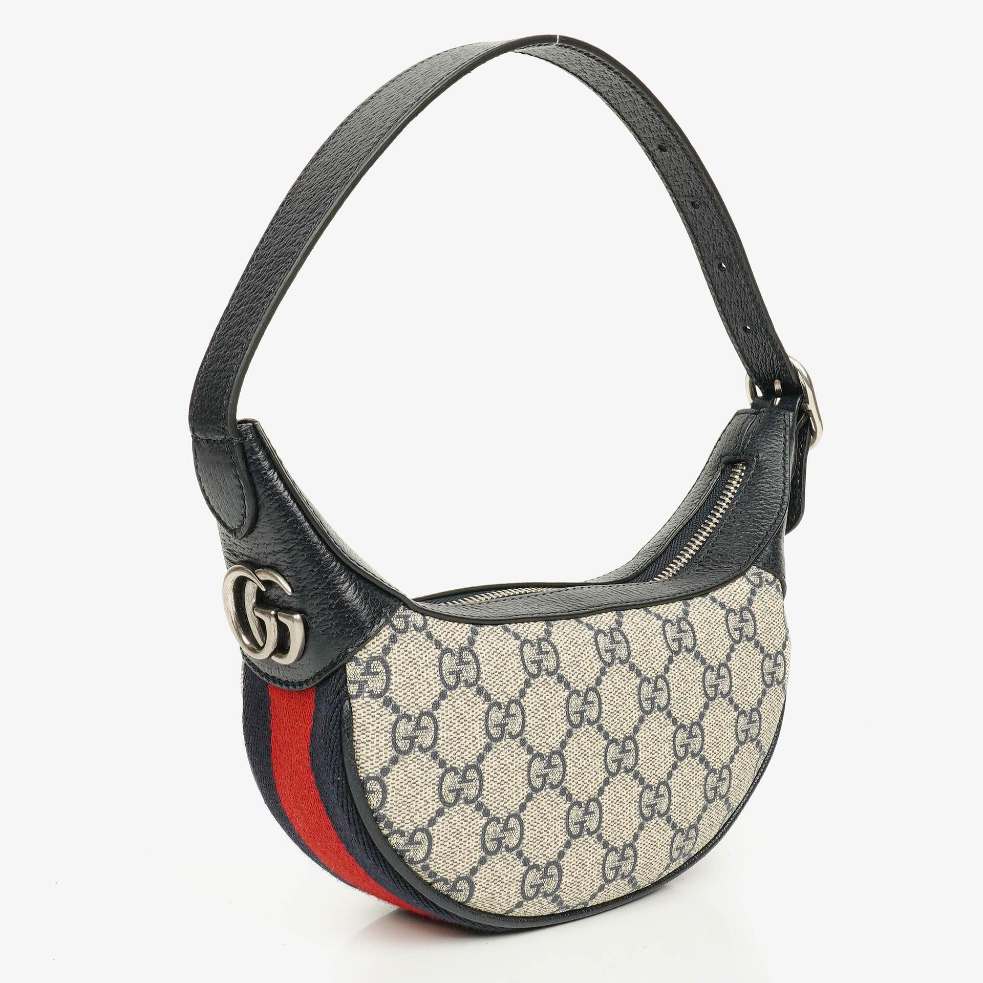 Gucci Ophidia GG Supreme Mini Tasche aus Canvas und navyblauem Leder