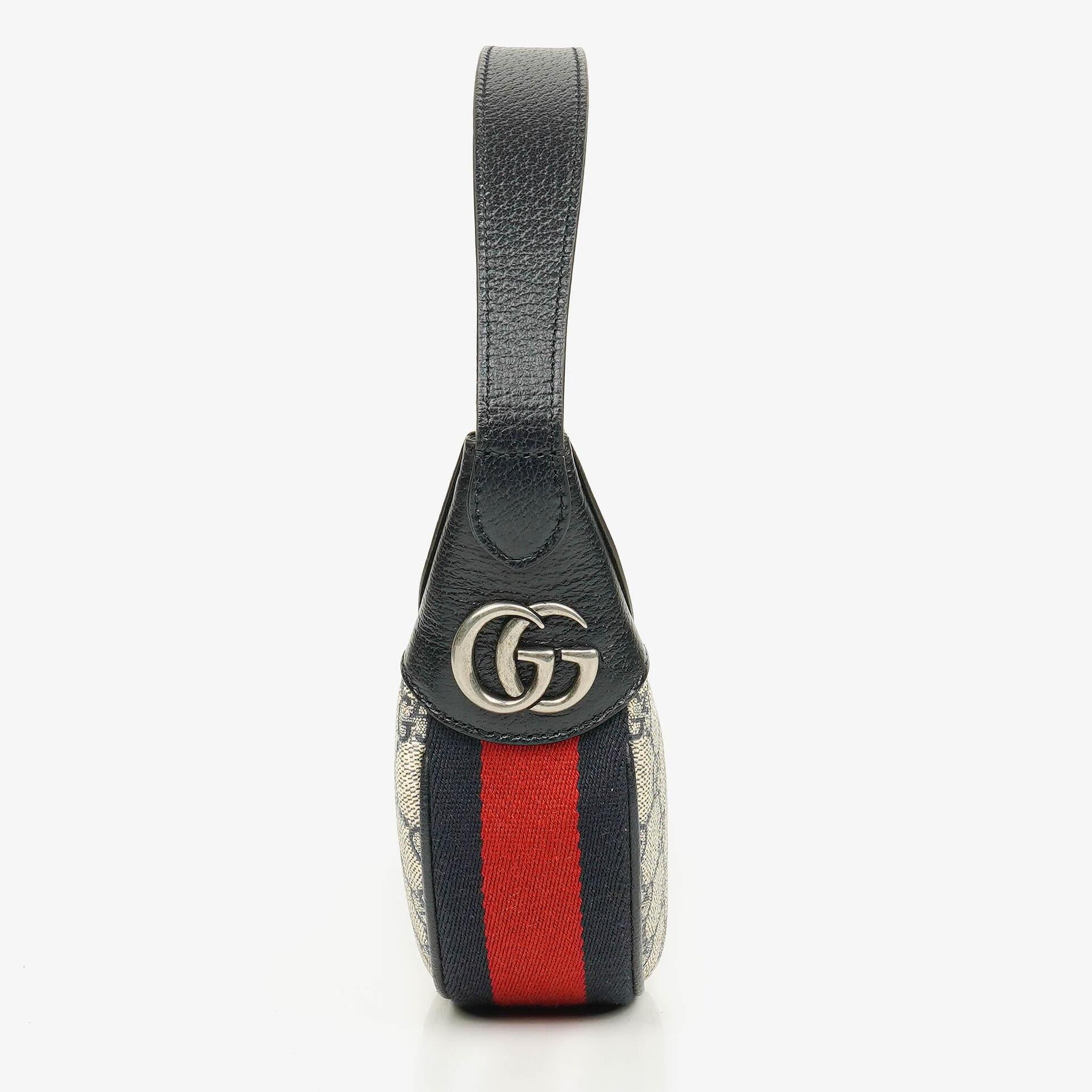 Gucci Ophidia GG Supreme Mini Tasche aus Canvas und navyblauem Leder