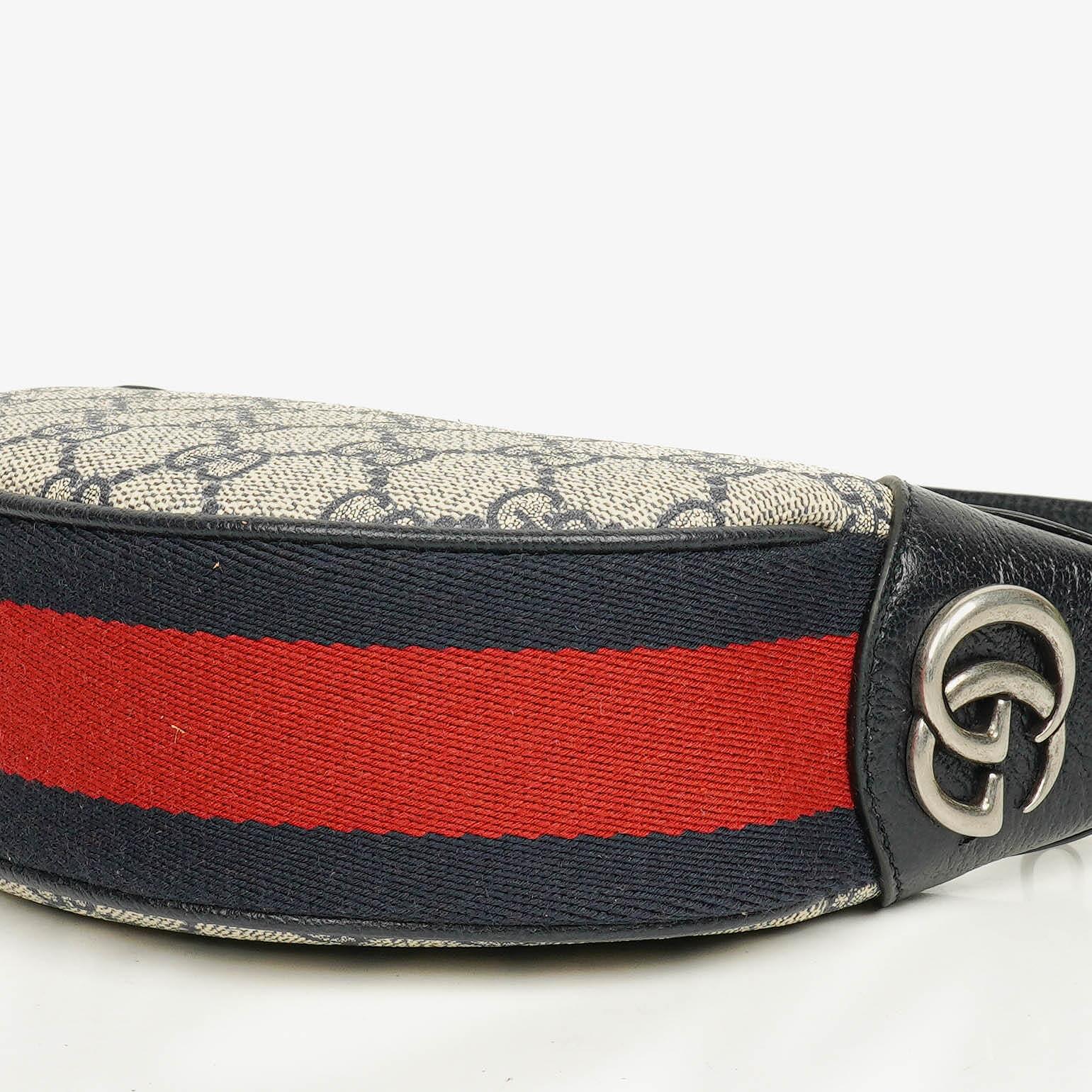 Gucci Ophidia GG Supreme Mini Tasche aus Canvas und navyblauem Leder