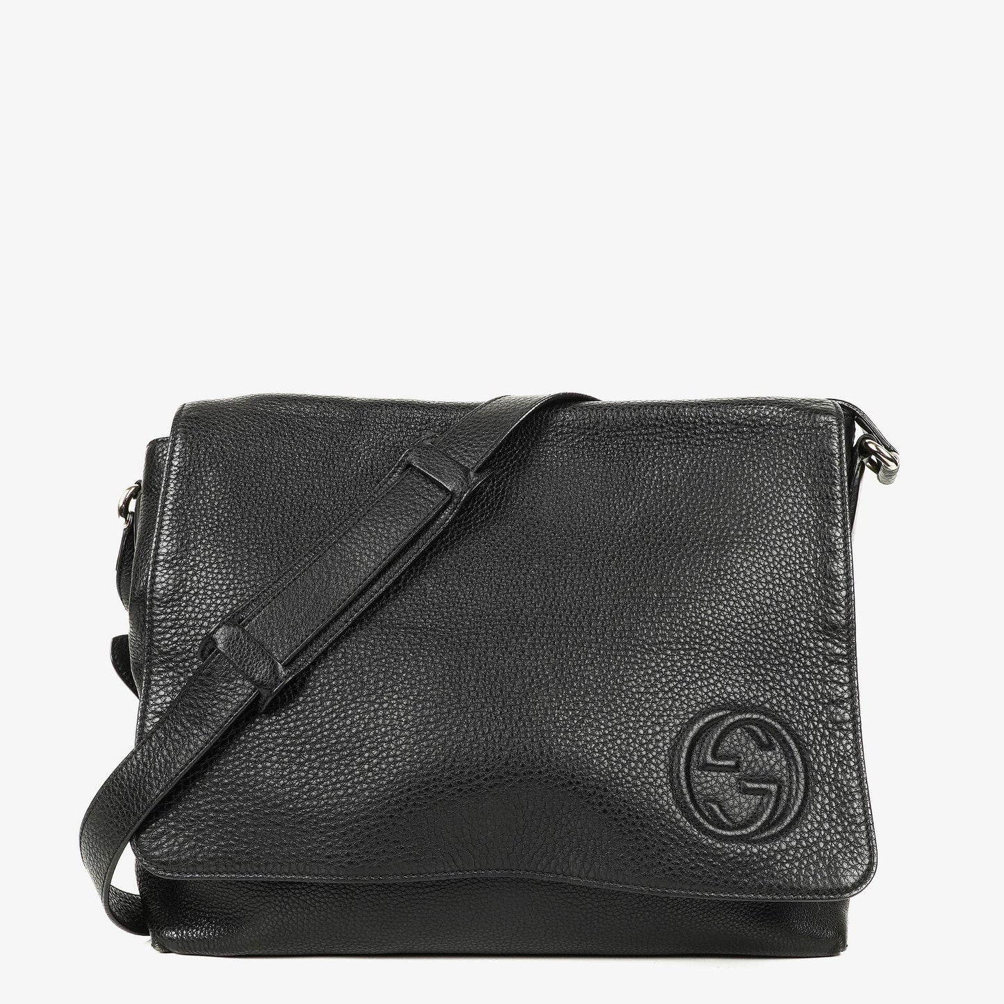 Gucci Messenger Tasche aus schwarzem genarbtem Leder