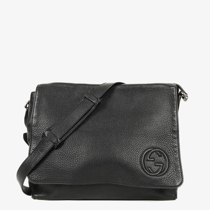 Gucci Messenger Tasche aus schwarzem genarbtem Leder