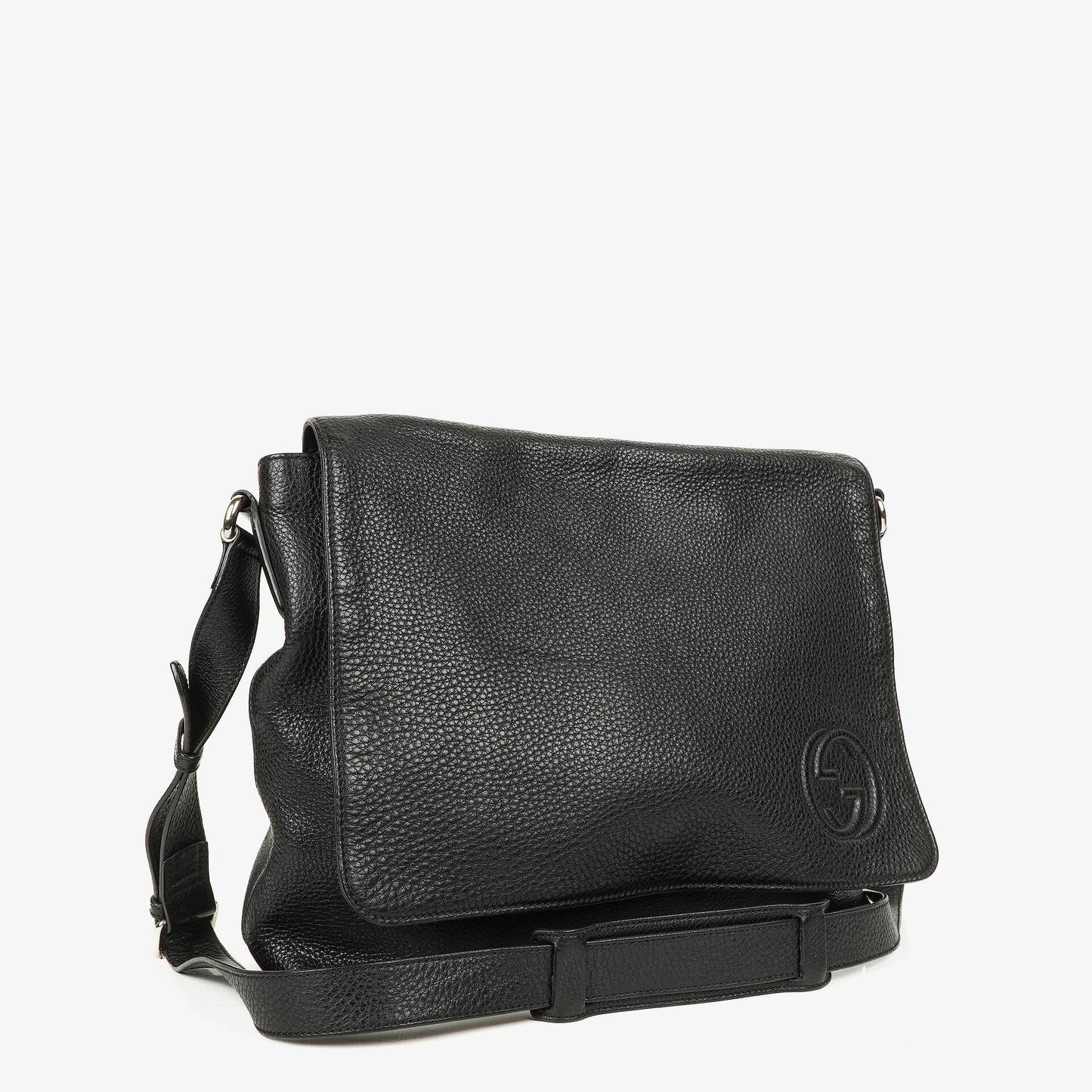 Gucci Messenger Tasche aus schwarzem genarbtem Leder