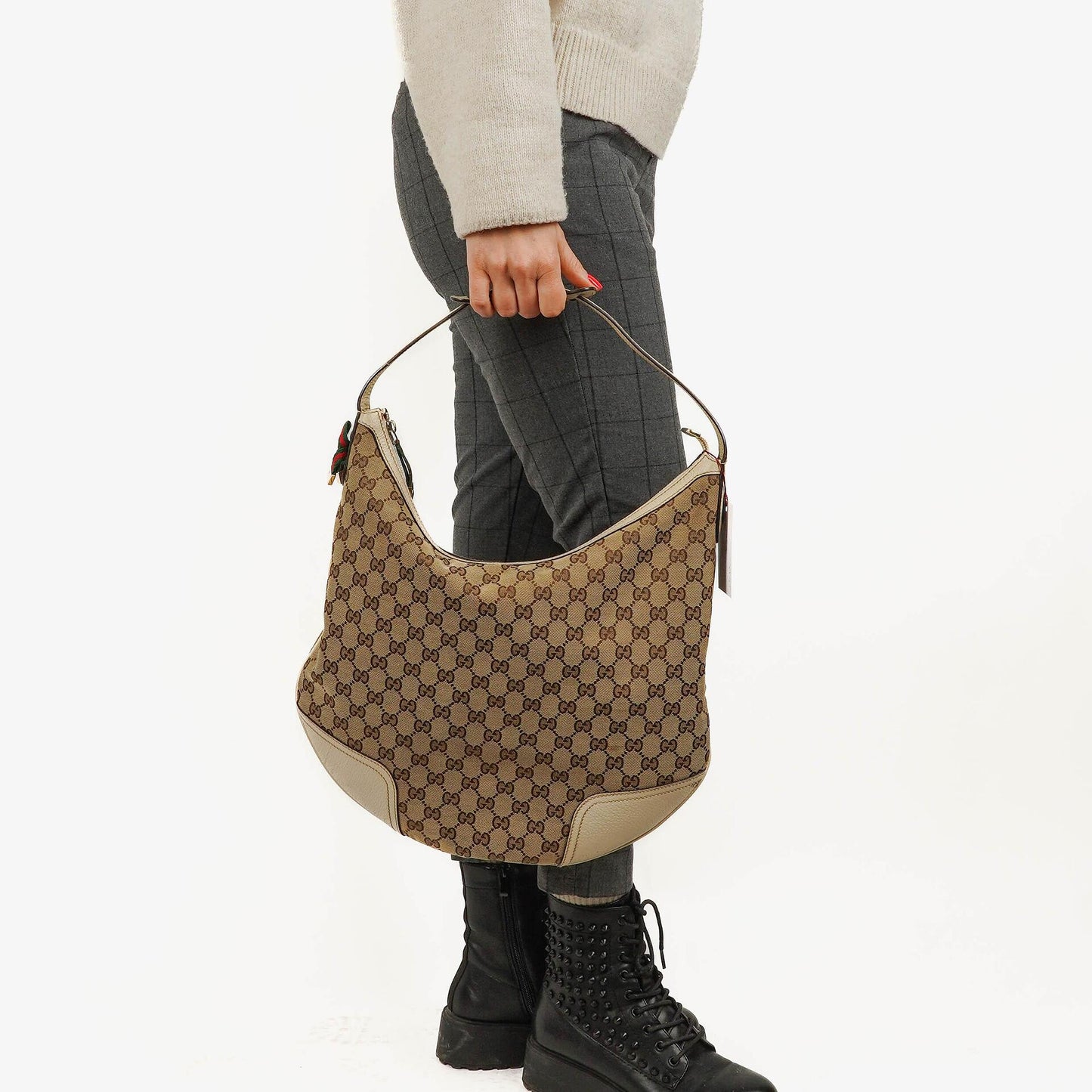 Gucci Princy Hobo-Tasche aus Beige/Ebony GG-Stoff