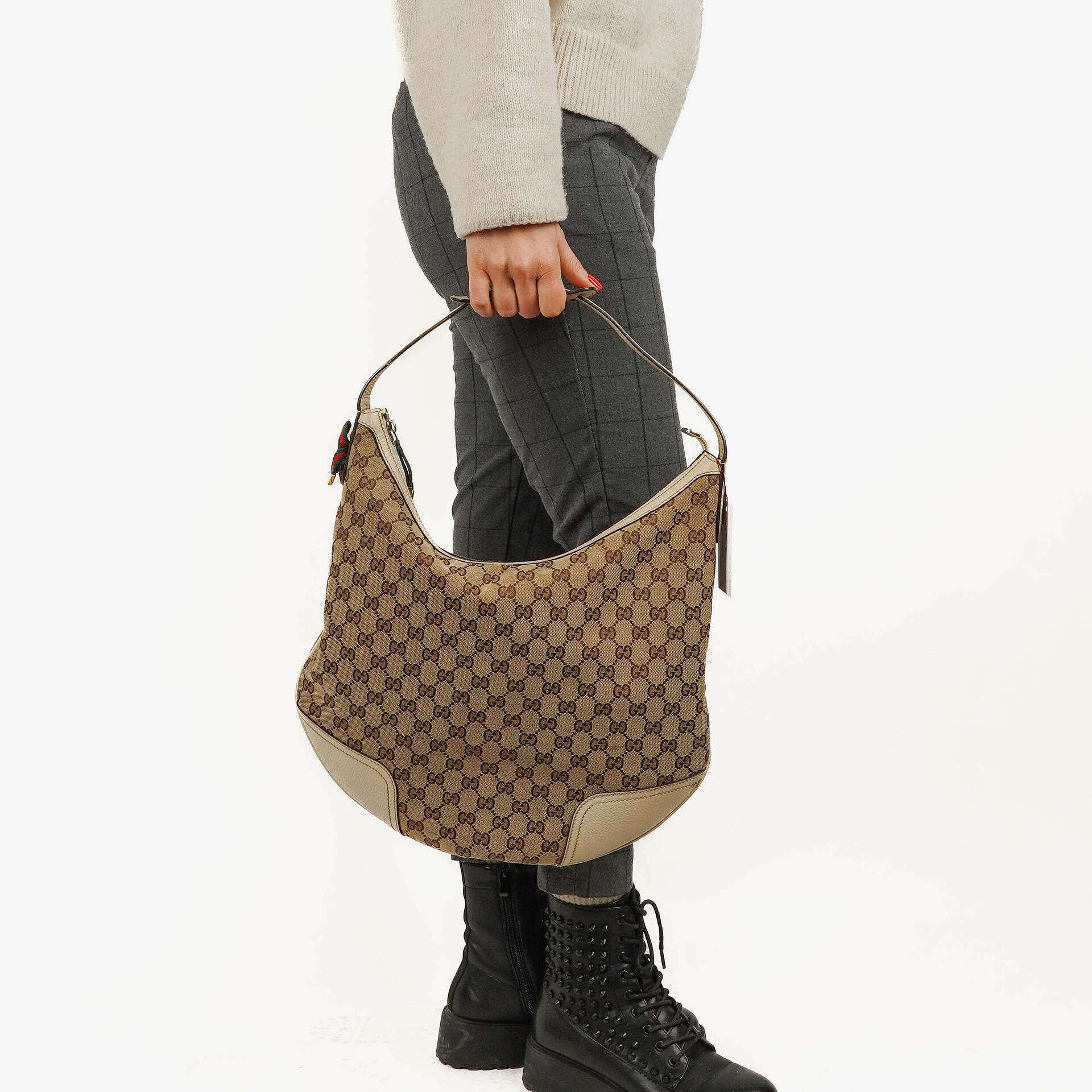 Gucci Princy Hobo-Tasche aus Beige/Ebony GG-Stoff
