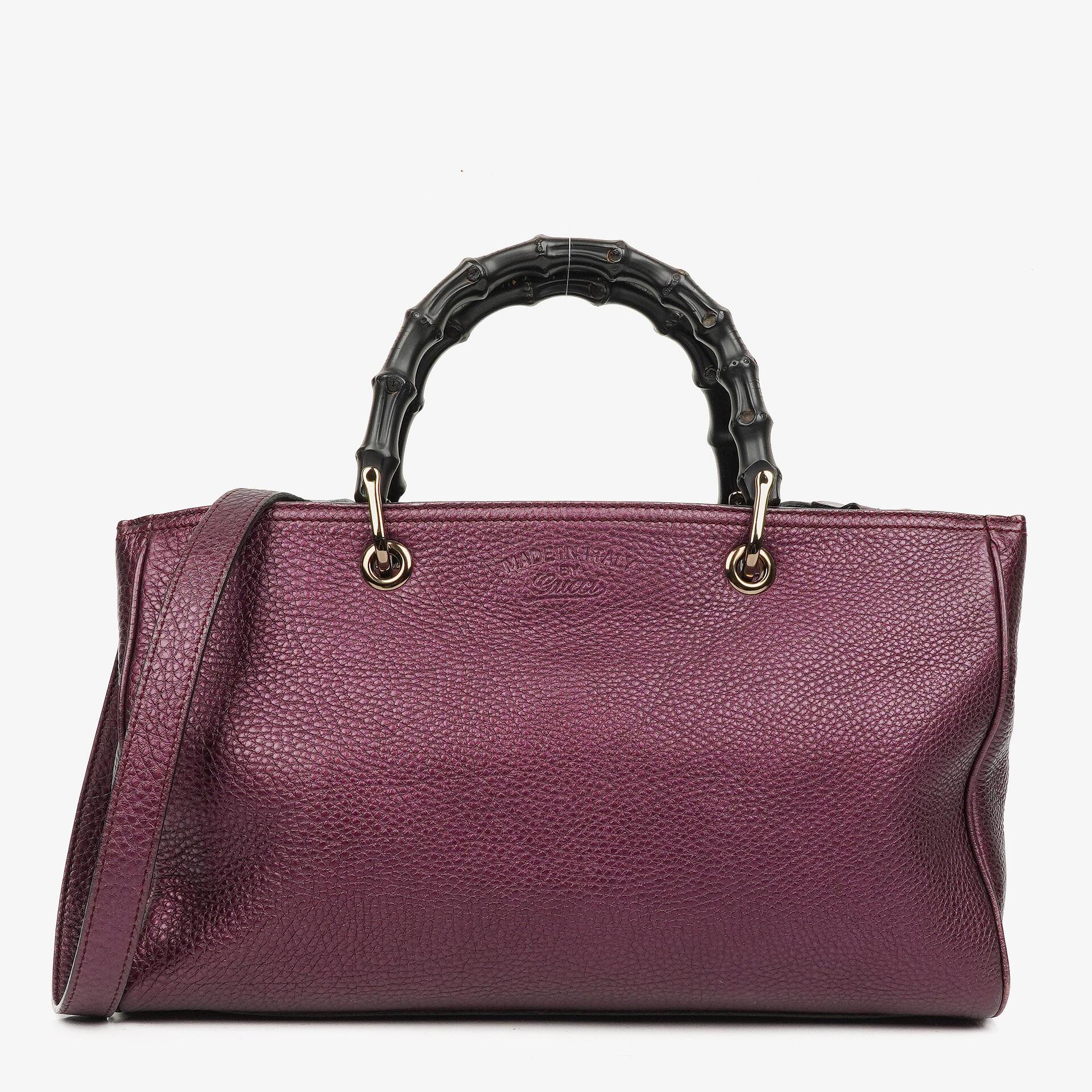 Gucci Bamboo Shopper Tote Tasche Medium aus lila genarbtem Kalbsleder