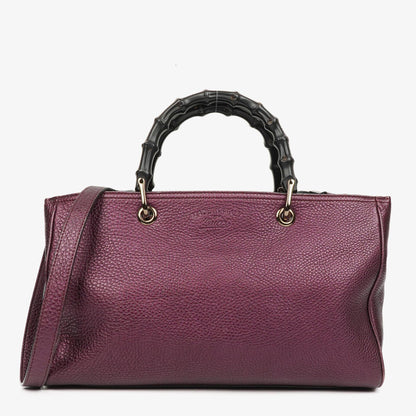 Gucci Bamboo Shopper Tote Tasche Medium aus lila genarbtem Kalbsleder