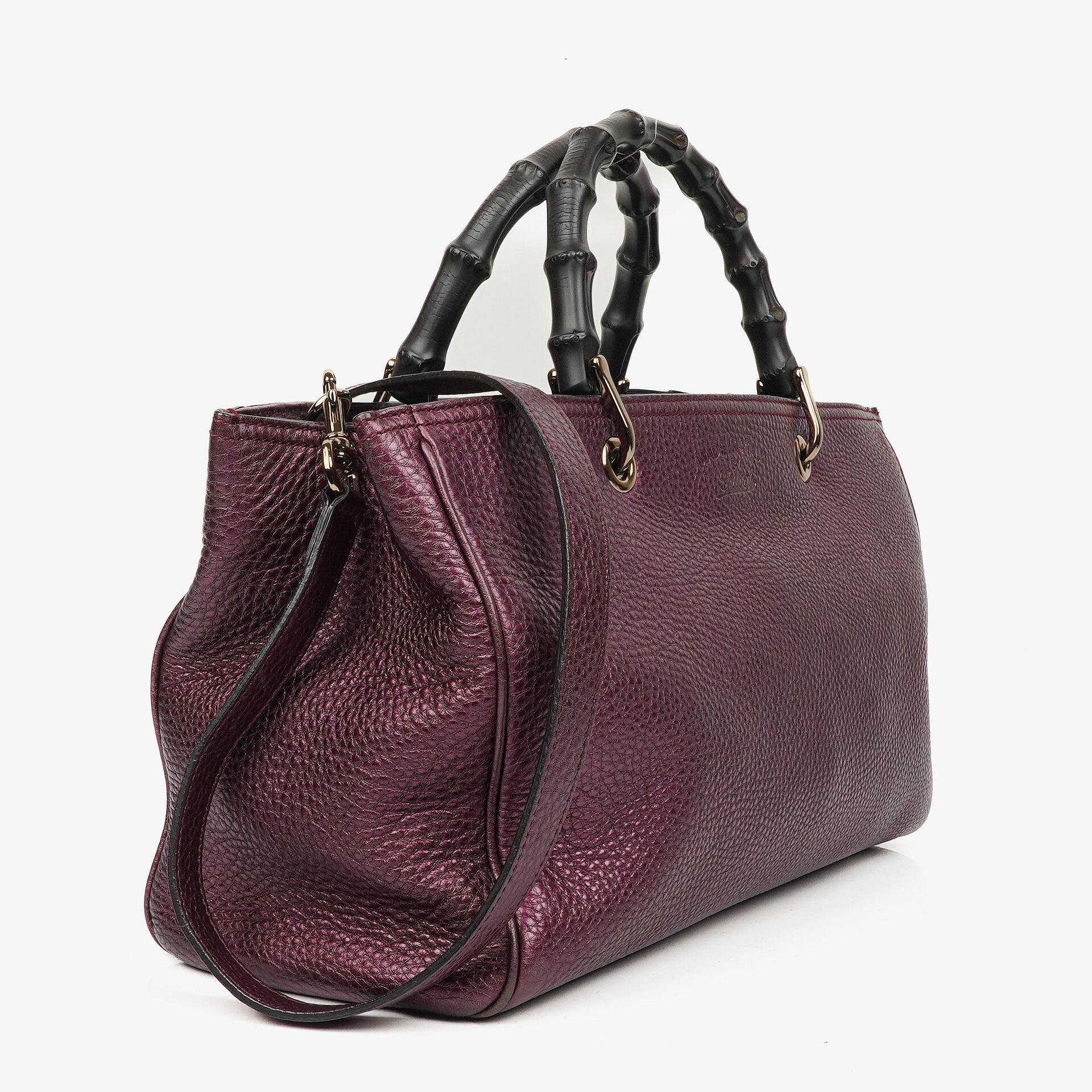 Gucci Bamboo Shopper Tote Tasche Medium aus lila genarbtem Kalbsleder