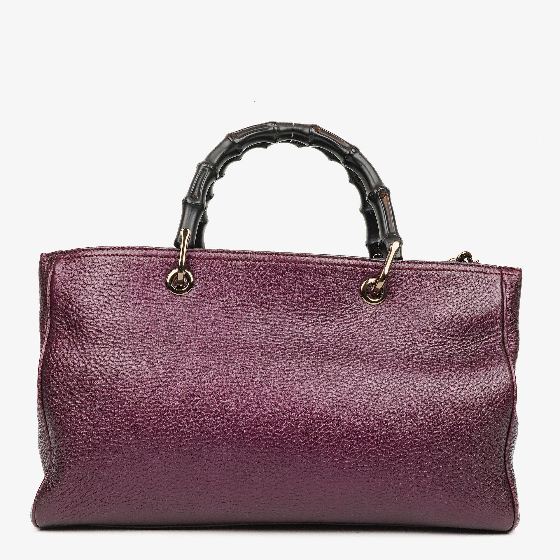 Gucci Bamboo Shopper Tote Tasche Medium aus lila genarbtem Kalbsleder