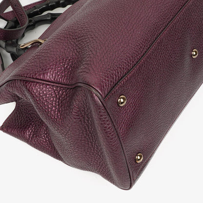 Gucci Bamboo Shopper Tote Tasche Medium aus lila genarbtem Kalbsleder