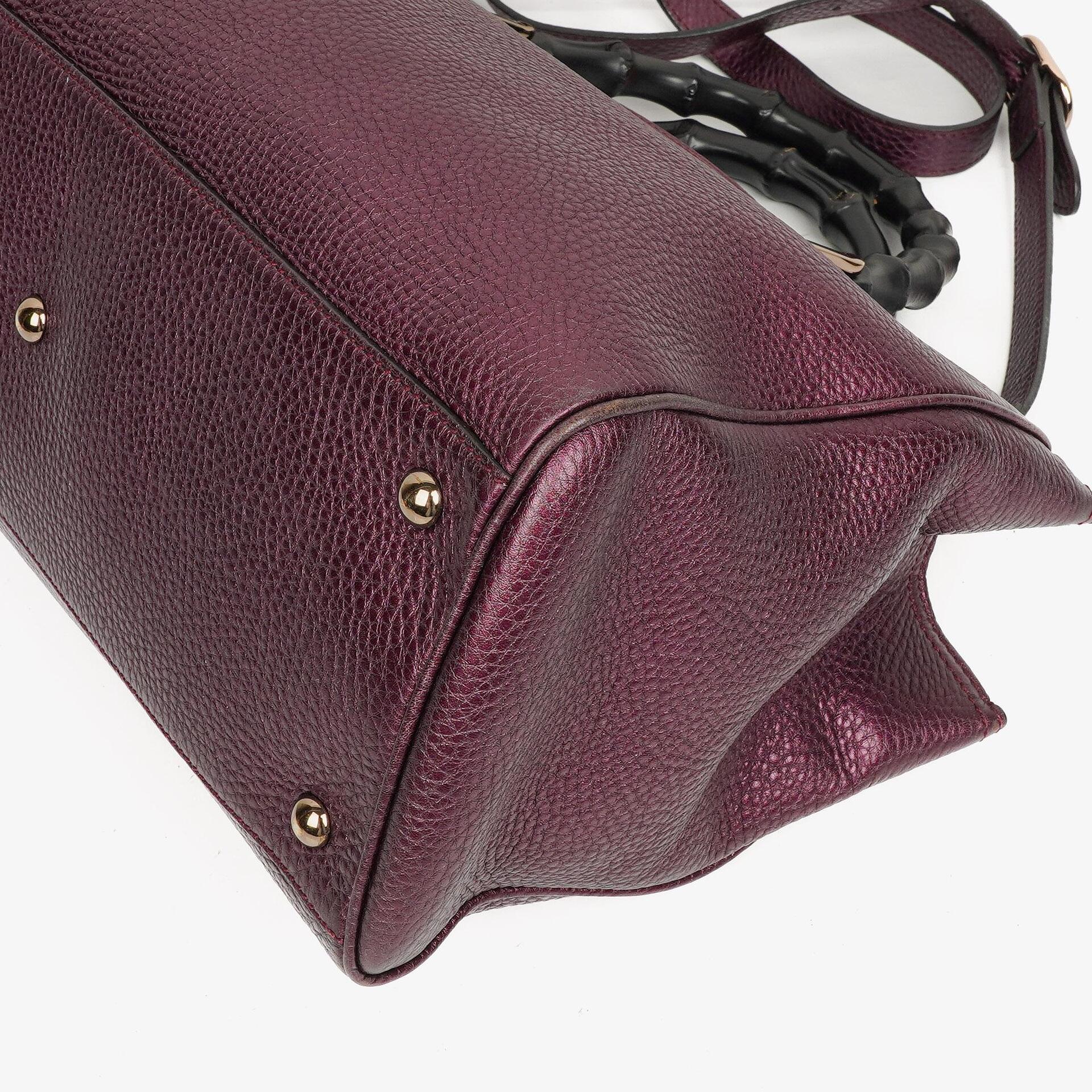 Gucci Bamboo Shopper Tote Tasche Medium aus lila genarbtem Kalbsleder