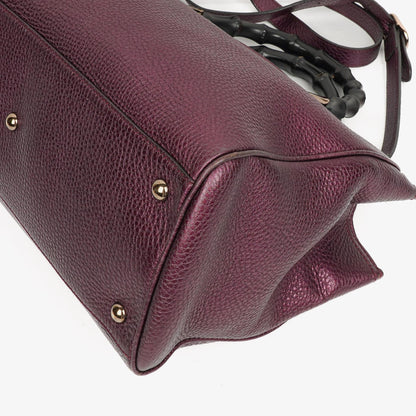 Gucci Bamboo Shopper Tote Tasche Medium aus lila genarbtem Kalbsleder