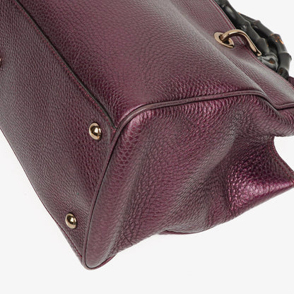 Gucci Bamboo Shopper Tote Tasche Medium aus lila genarbtem Kalbsleder
