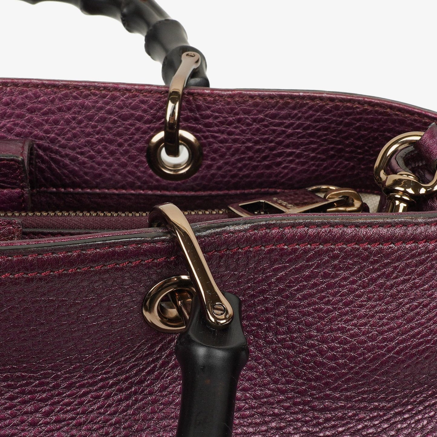 Gucci Bamboo Shopper Tote Tasche Medium aus lila genarbtem Kalbsleder
