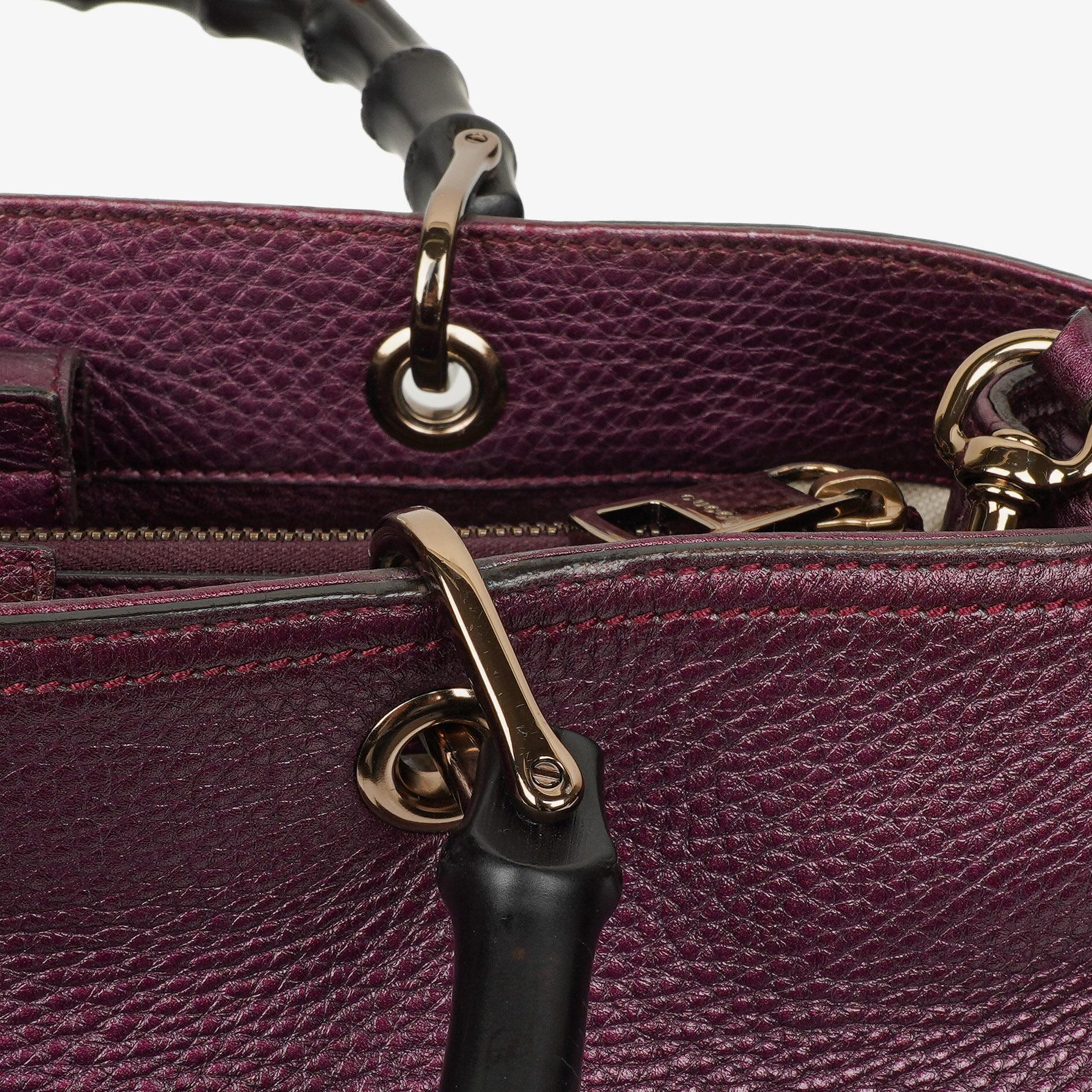 Gucci Bamboo Shopper Tote Tasche Medium aus lila genarbtem Kalbsleder