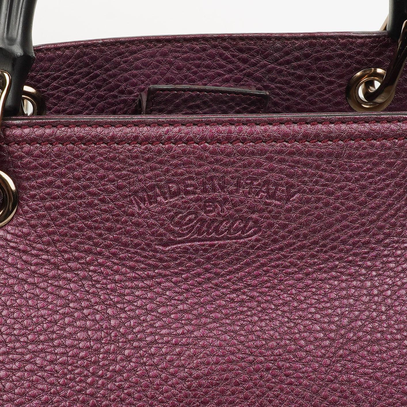 Gucci Bamboo Shopper Tote Tasche Medium aus lila genarbtem Kalbsleder