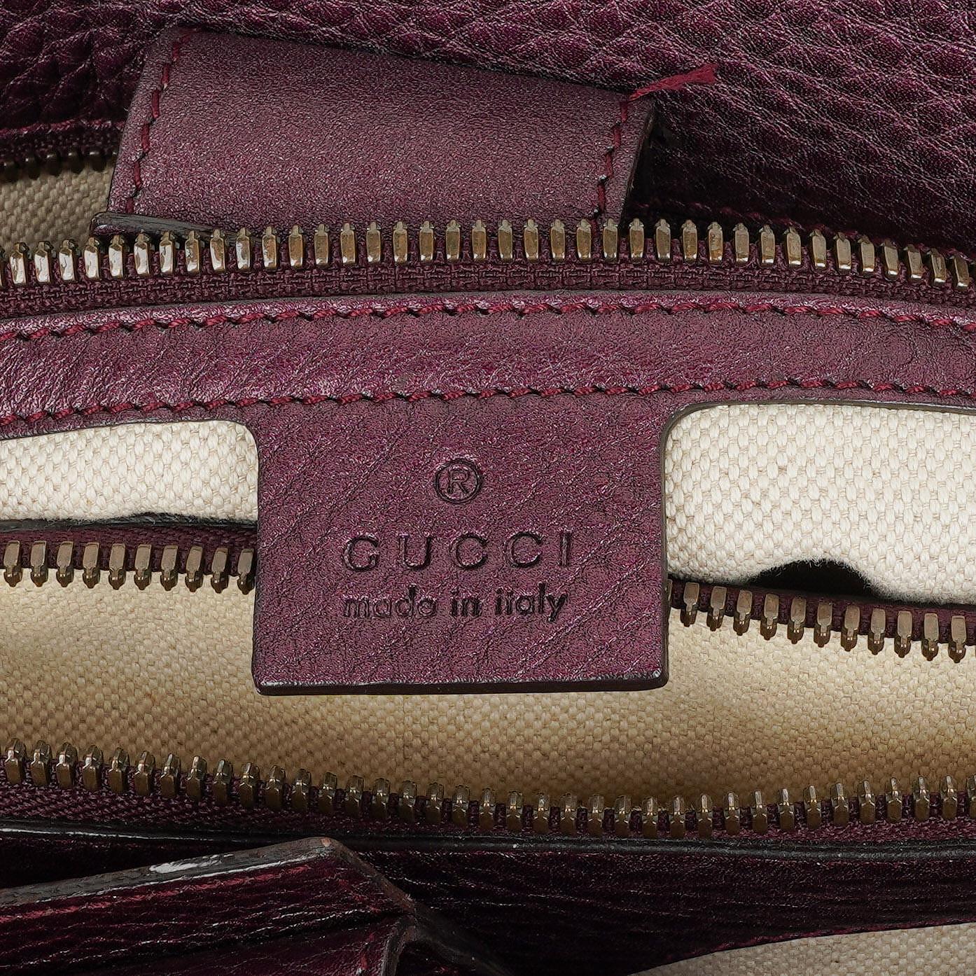 Gucci Bamboo Shopper Tote Tasche Medium aus lila genarbtem Kalbsleder