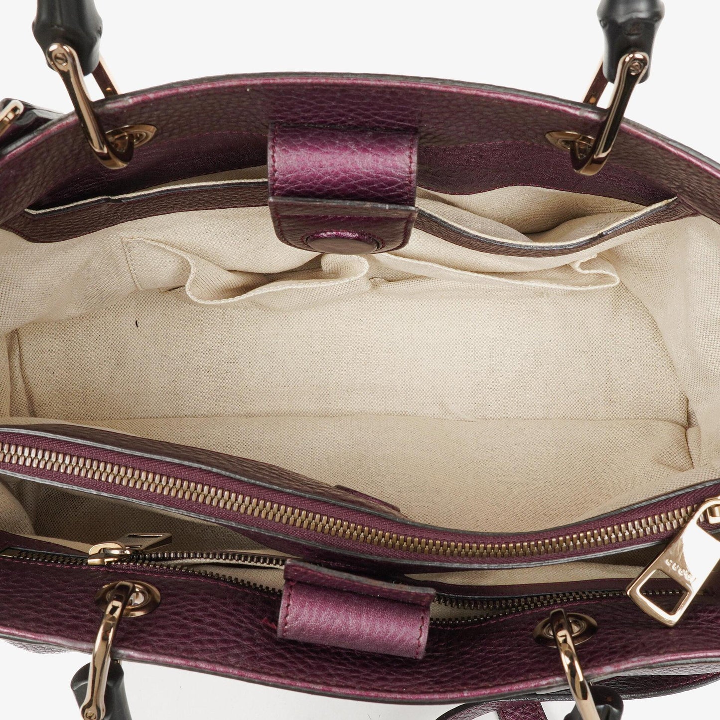 Gucci Bamboo Shopper Tote Tasche Medium aus lila genarbtem Kalbsleder