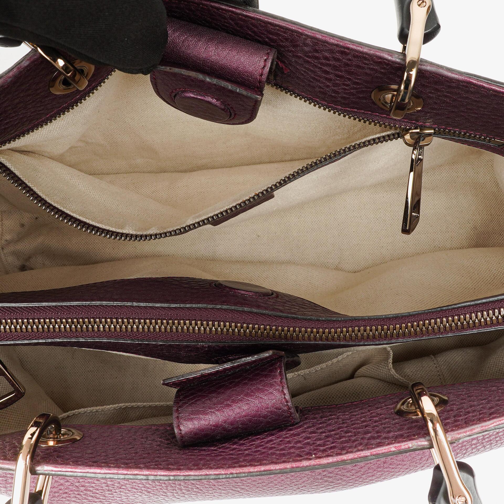 Gucci Bamboo Shopper Tote Tasche Medium aus lila genarbtem Kalbsleder