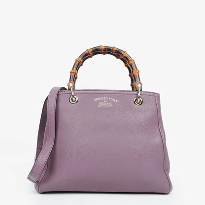 Gucci Mini Bamboo Tote aus lilafarbenem genarbtem Kalbsleder