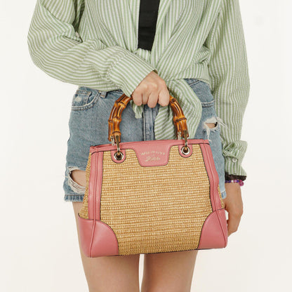 Gucci Shopper Bamboo Raffia Tote Tasche