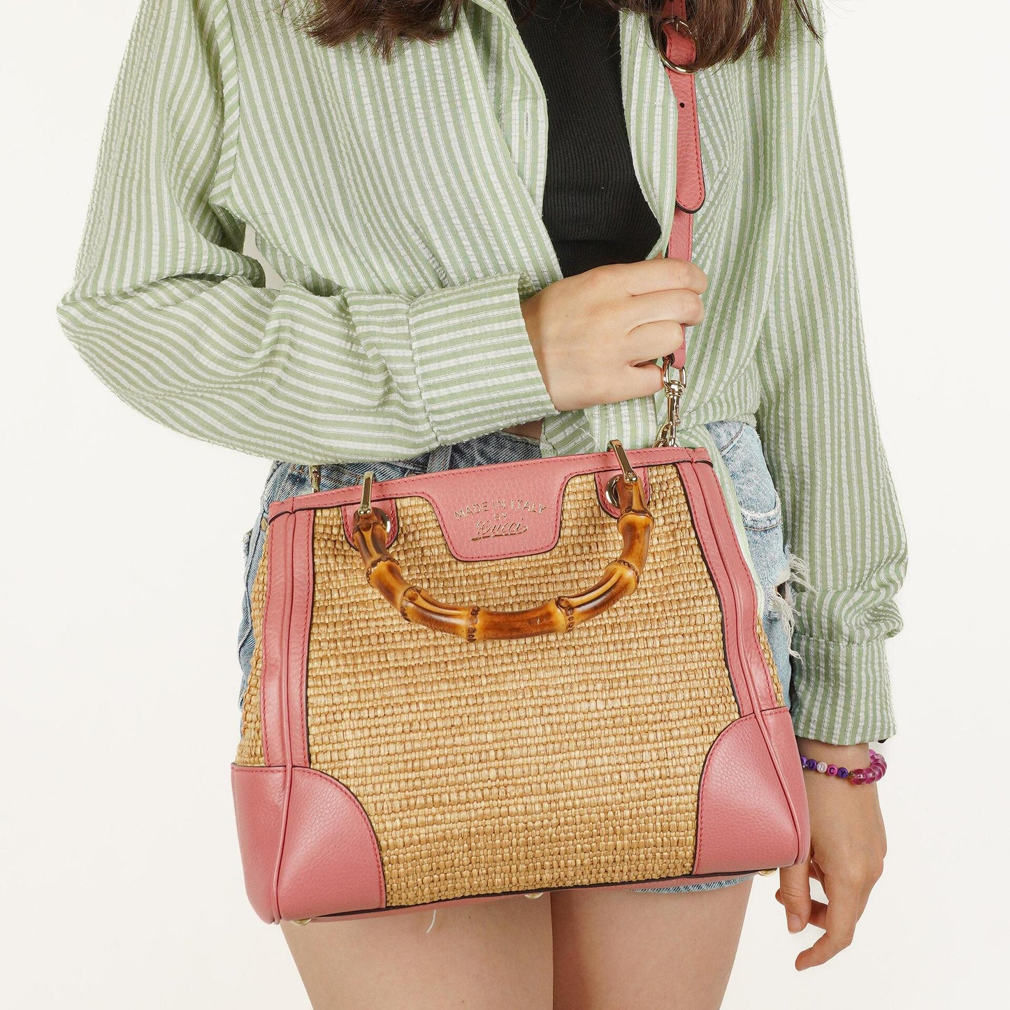 Gucci Shopper Bamboo Raffia Tote Tasche