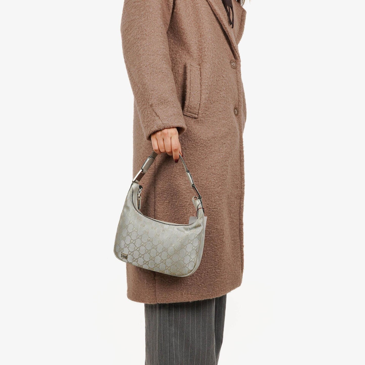 Gucci Silber Metallic Canvas Hobo Tasche