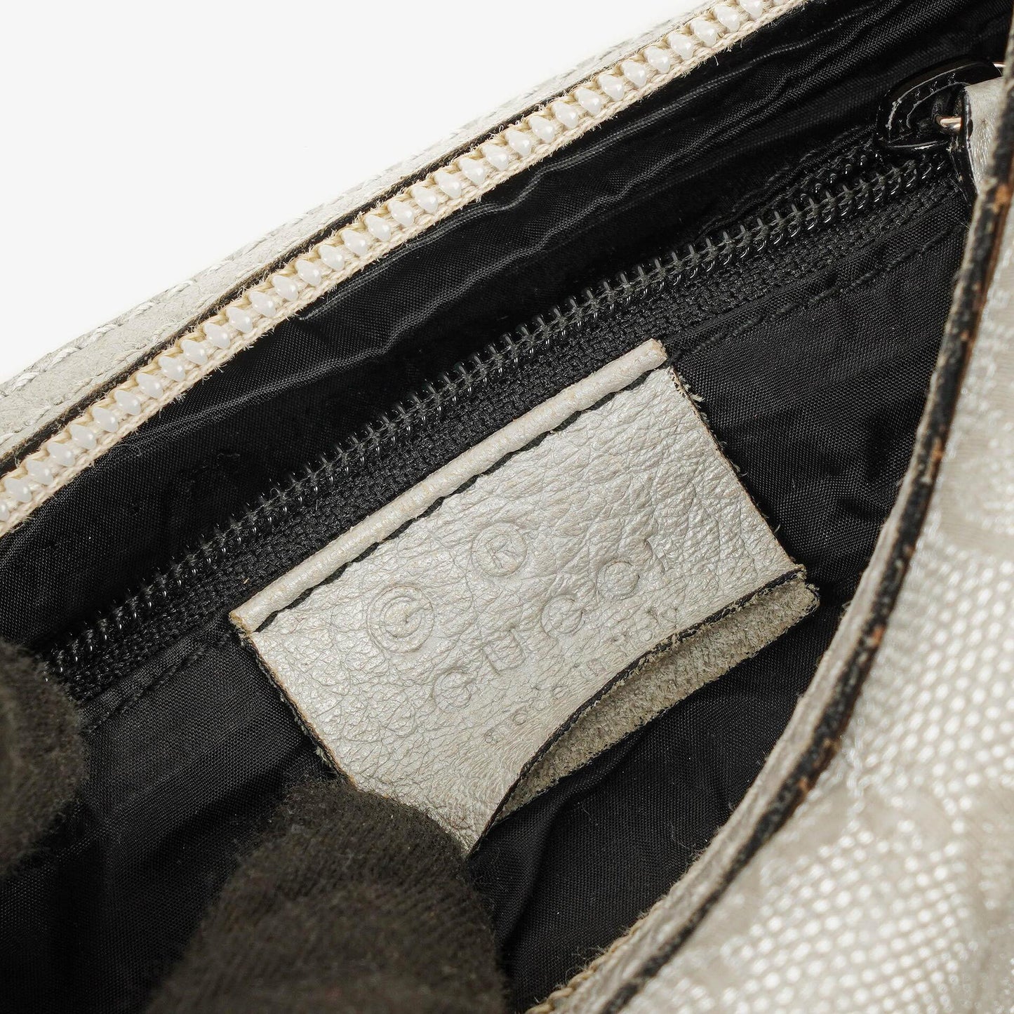 Gucci Silber Metallic Canvas Hobo Tasche