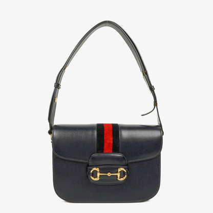 Gucci Kleine Horsebit 1955 Schultertasche aus dunkelblauem Leder