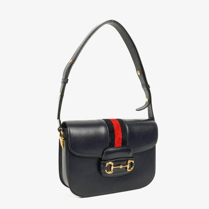 Gucci Kleine Horsebit 1955 Schultertasche aus dunkelblauem Leder