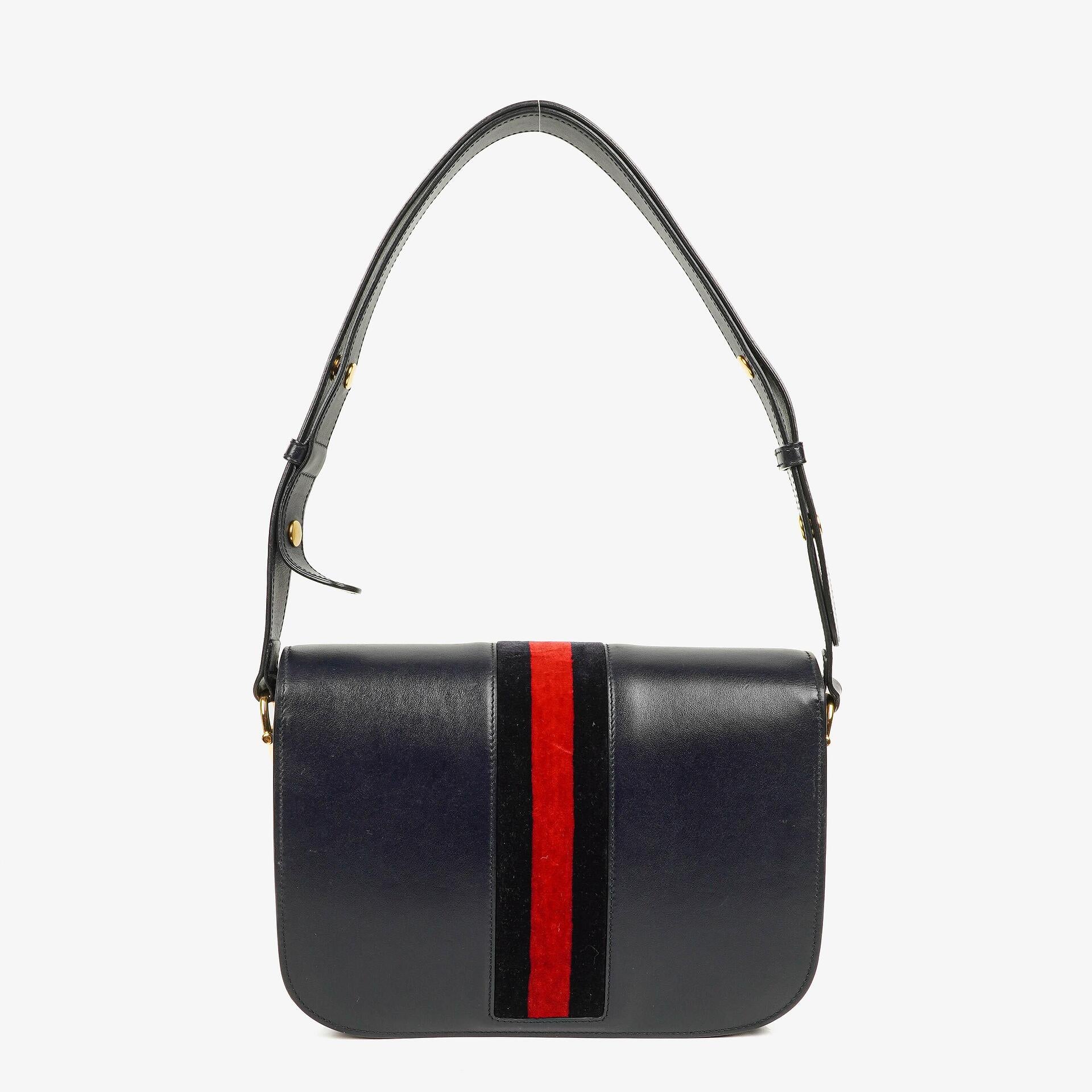 Gucci Kleine Horsebit 1955 Schultertasche aus dunkelblauem Leder