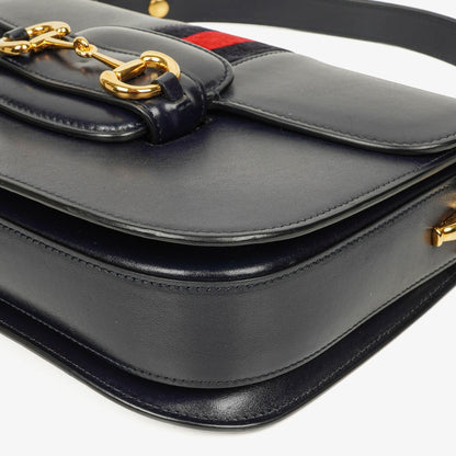 Gucci Kleine Horsebit 1955 Schultertasche aus dunkelblauem Leder