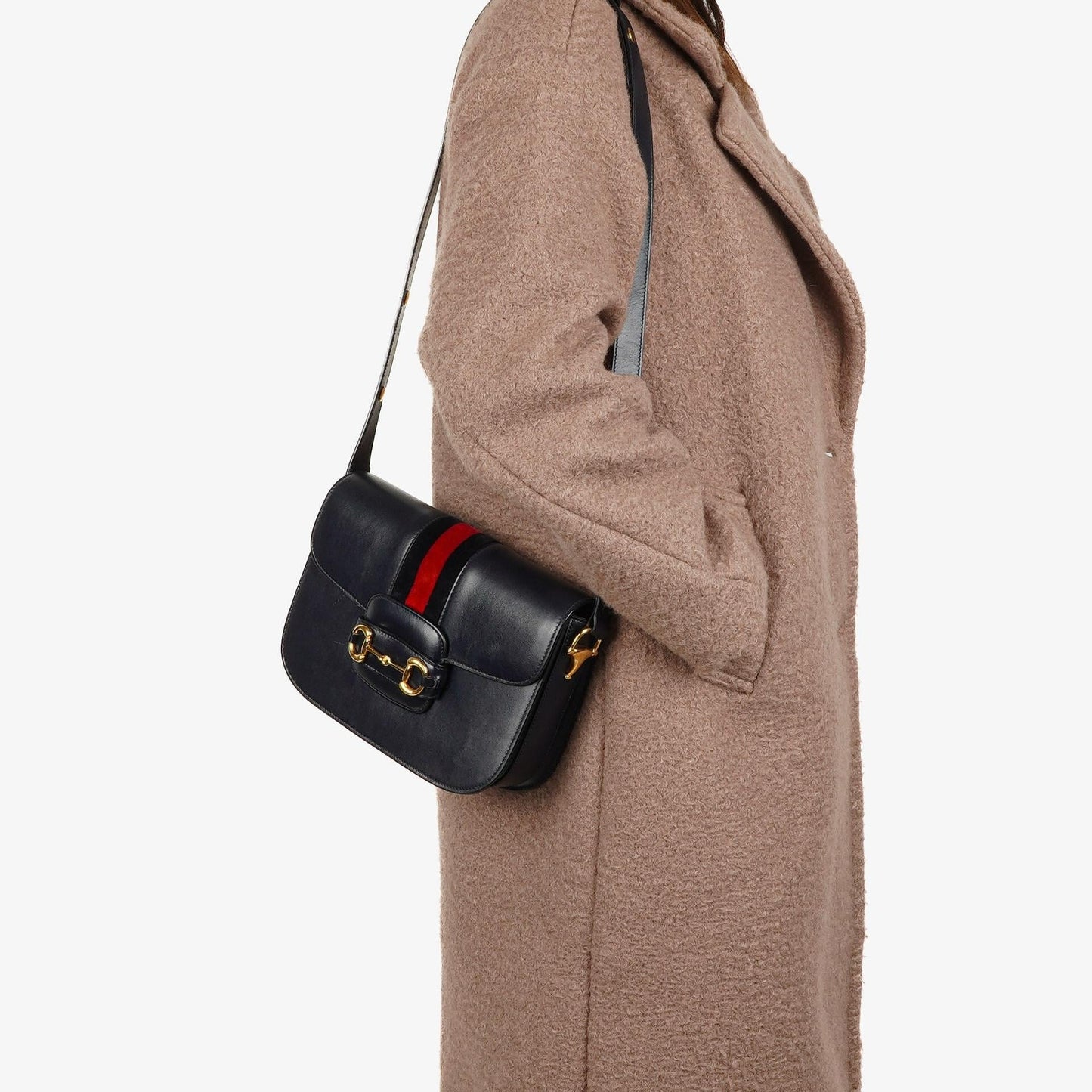 Gucci Kleine Horsebit 1955 Schultertasche aus dunkelblauem Leder